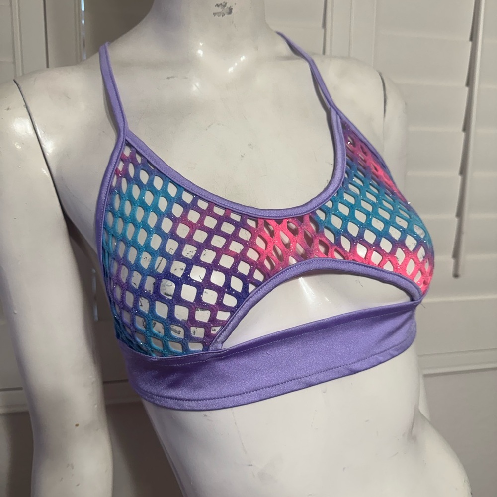 New xlarge Iheartraves Kandi Sparkle Fishnet crop Top bra raver  pastel #raves